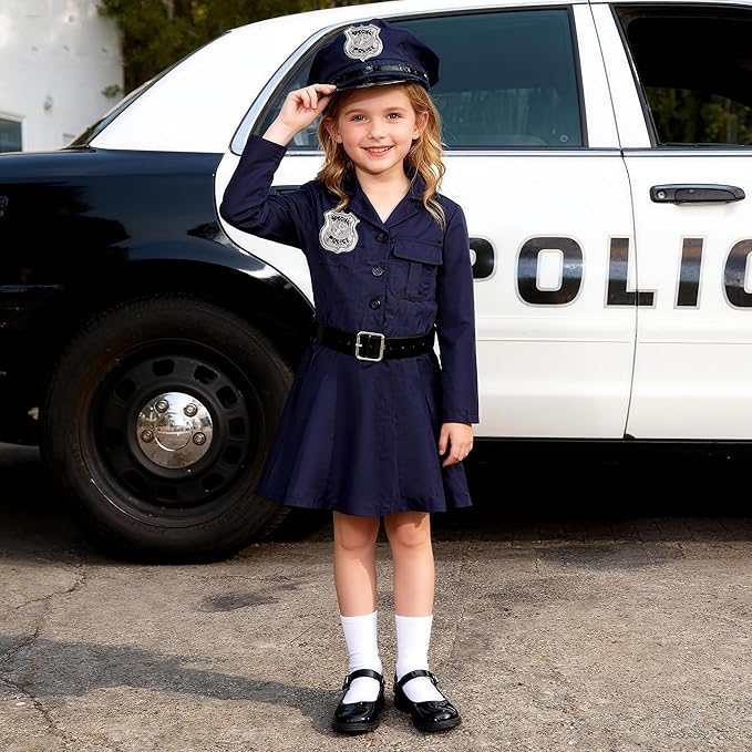 Girls Police Officer Costume Kids Cop Uniform Toddler Policeman Outfit, Police Dress Up Halloween Birthday Gifts