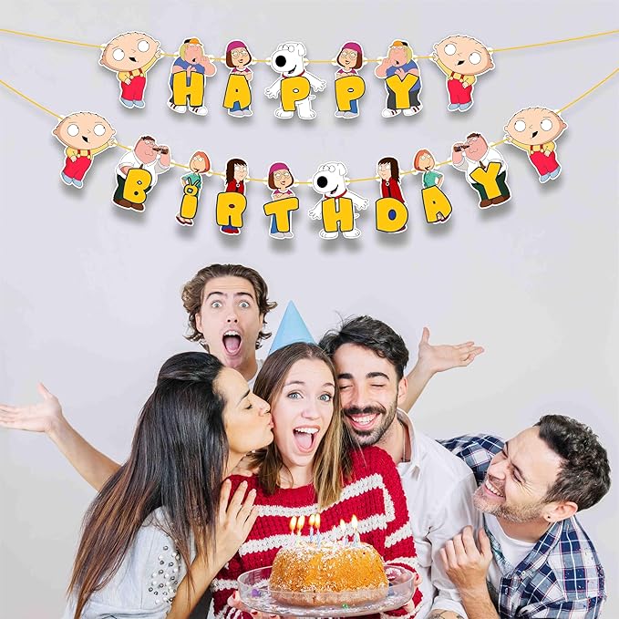 Stewie Grifin Happy Birthday Banner – Animated Character Theme Birthday Decoration Banner for Indoor Party Setup, Wall Hanging Display, Dessert Table Background, Photo Booth Backdrop.