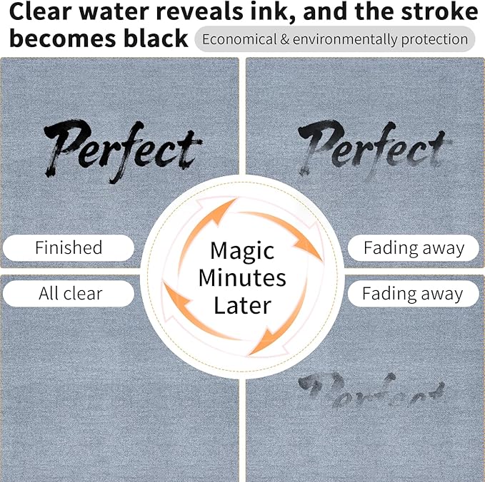 Clofiak 6 Pieces Water Drawing Writing Cloth, 17 x 13 Inch Reusable Calligraphy Paper, Chinese Traditional Calligraphy Water Drawing Mat Mat for Students, Beginners Practicing