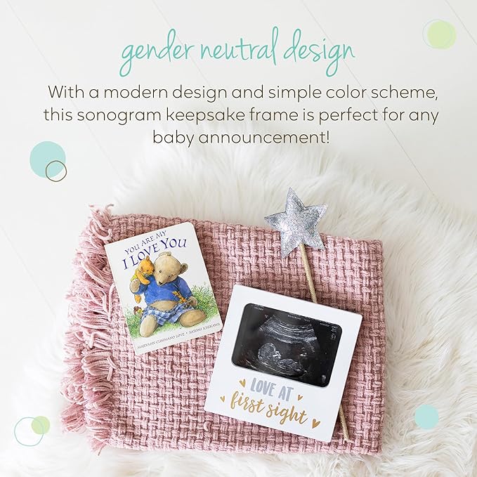 Tiny Ideas Love at First Sight Sonogram Picture Frame, Gender Neutral Ultrasound Keepsake, Ideal Pregnancy Gift, Baby Shower and Nursery Decor, 4” x6” Photo Insert, Gold, Silver And White
