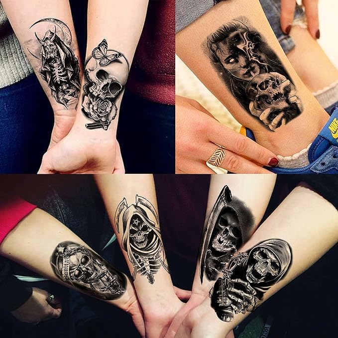 236+ PCS 45 Sheets Halloween Temporary Tattoos For Kids Zombie Makeup Kits 3D Bats Spider Web Witch Small Black Ghost Pumpkin Face Stitches Fake Scar Tattoo Stickers For Women Adult Men Skull