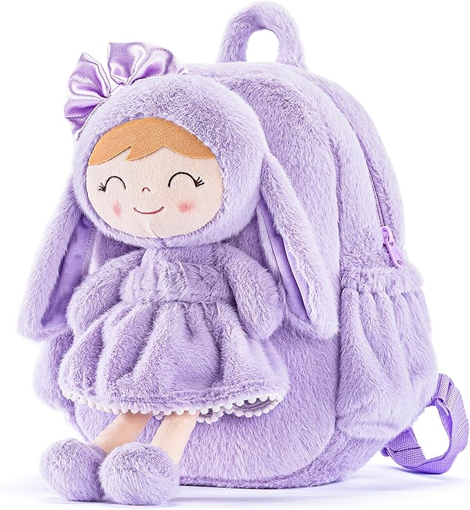 Gloveleya Back to School Gifts for Girls Bunny Toddler Backpack Plush Bag Baby Gift for Girl 2+ Years Old with Detachable Purple Rabbit Doll
