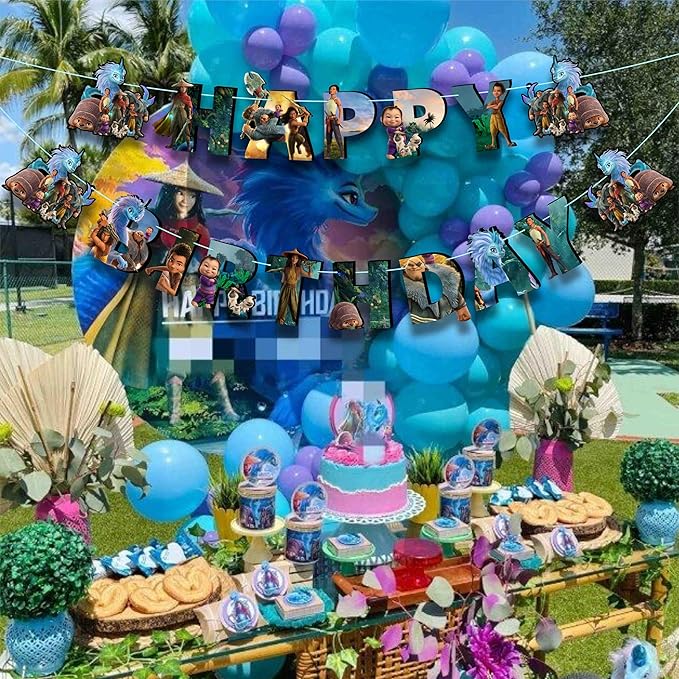 "Raya and the Last Dragn Happy Birthday Banner – Princess Birthday Party Supplies – Colorful Raya and Sisu Themed Banner Decoration for Girls and Fans – Perfect for Cake Table, Wall, or Party Backdrop"