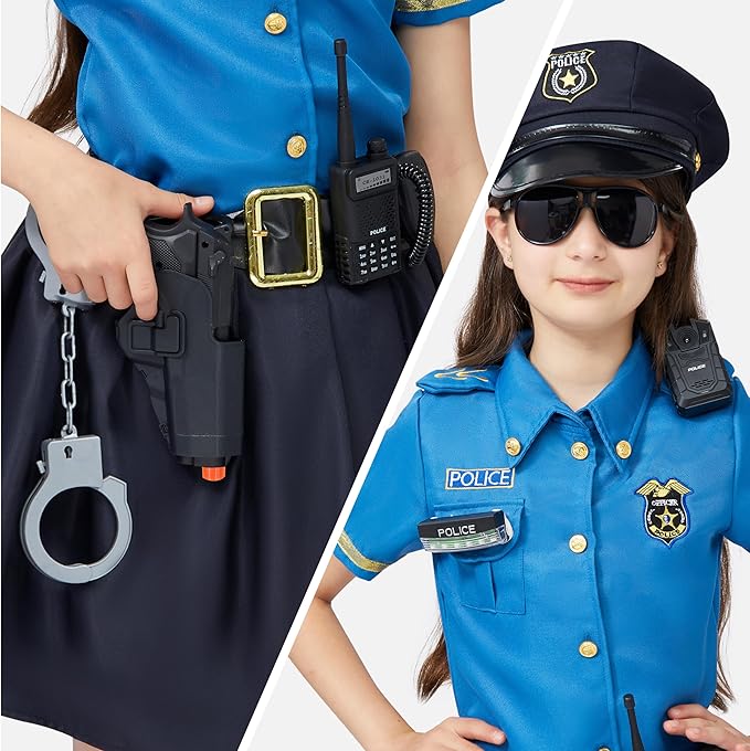 Spooktacular Creations Halloween Police Officer Costume for Girls, Blue Girl Police costume for Kids Dress Up Parties