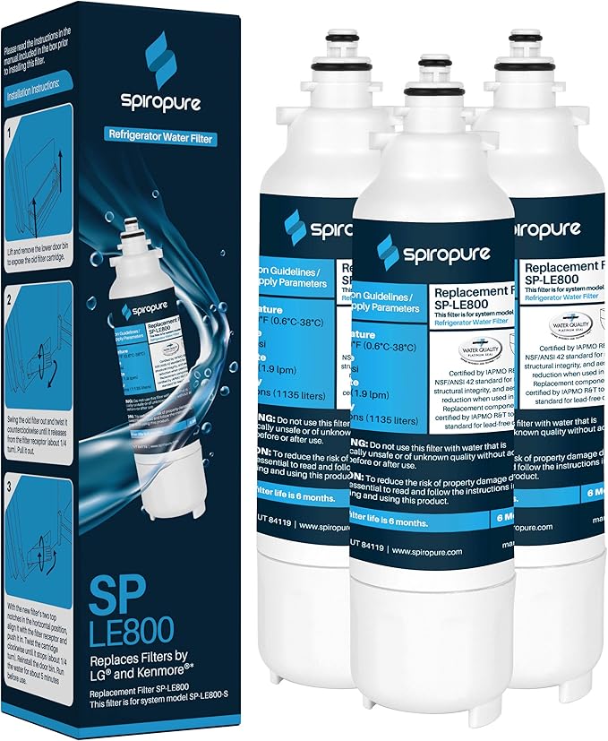 SpiroPure SP-LE800 NSF Certified Refrigerator Water Filter Replacement for LT800P, 9490, ADQ73613401S, ADQ73613402, 46-9490 (3 Pack)