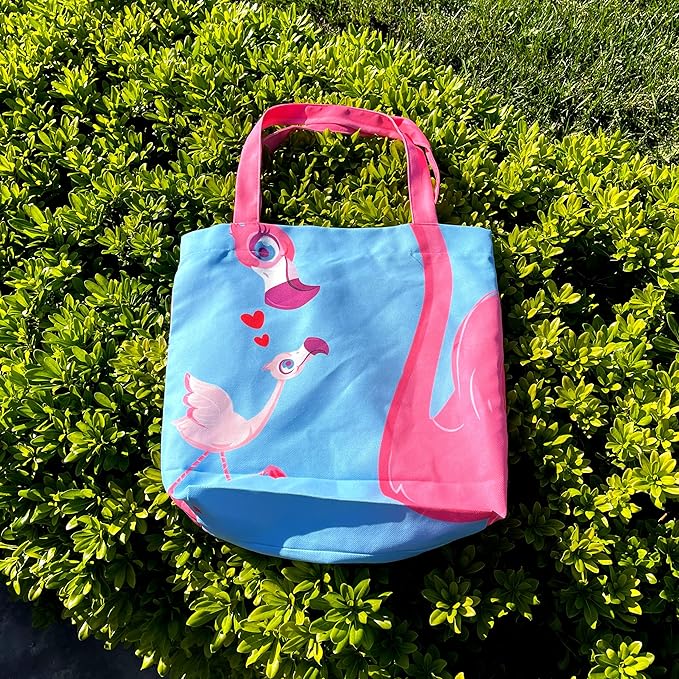 Flamingo Gift Bag - Pink Flamingo Gifts for Women, Purses and Handbags - Teacher Gifts Reusable Tote - Mothers Day - Book Tote Bag (Blue - Flamingo)