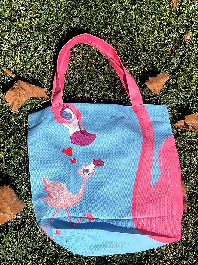Flamingo Gift Bag - Pink Flamingo Gifts for Women, Purses and Handbags - Teacher Gifts Reusable Tote - Mothers Day - Book Tote Bag (Blue - Flamingo)